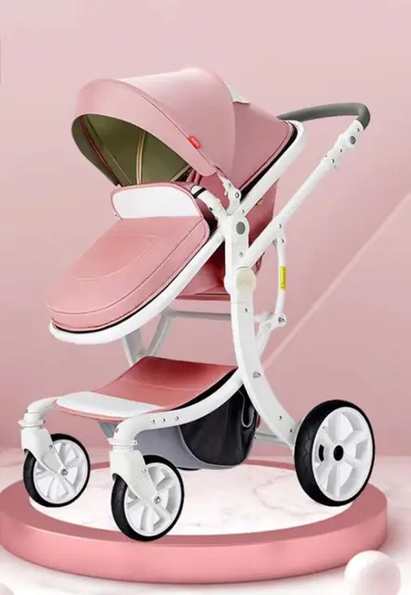 Luxury Baby Stroller 3 in 1,2024 New PU Leather Baby Stroller and Car Seat, High Landscape Portable Pushchair,White Pram