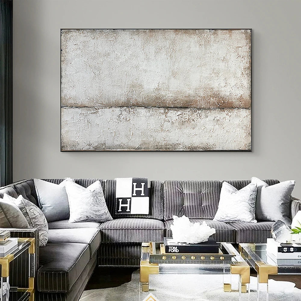 Handcrafted Grey Oil Painting on Canvas - Abstract Landscape Art for Office Corridor Decoration