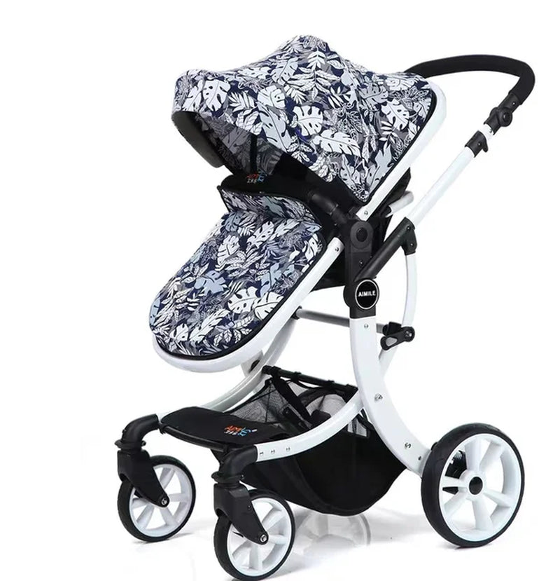 Luxury Baby Stroller 3 in 1,2024 New PU Leather Baby Stroller and Car Seat, High Landscape Portable Pushchair,White Pram