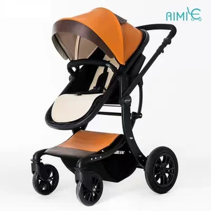 Luxury Baby Stroller 3 in 1,2024 New PU Leather Baby Stroller and Car Seat, High Landscape Portable Pushchair,White Pram