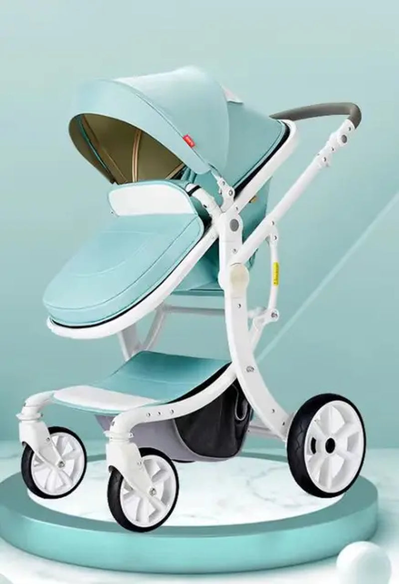 Luxury Baby Stroller 3 in 1,2024 New PU Leather Baby Stroller and Car Seat, High Landscape Portable Pushchair,White Pram