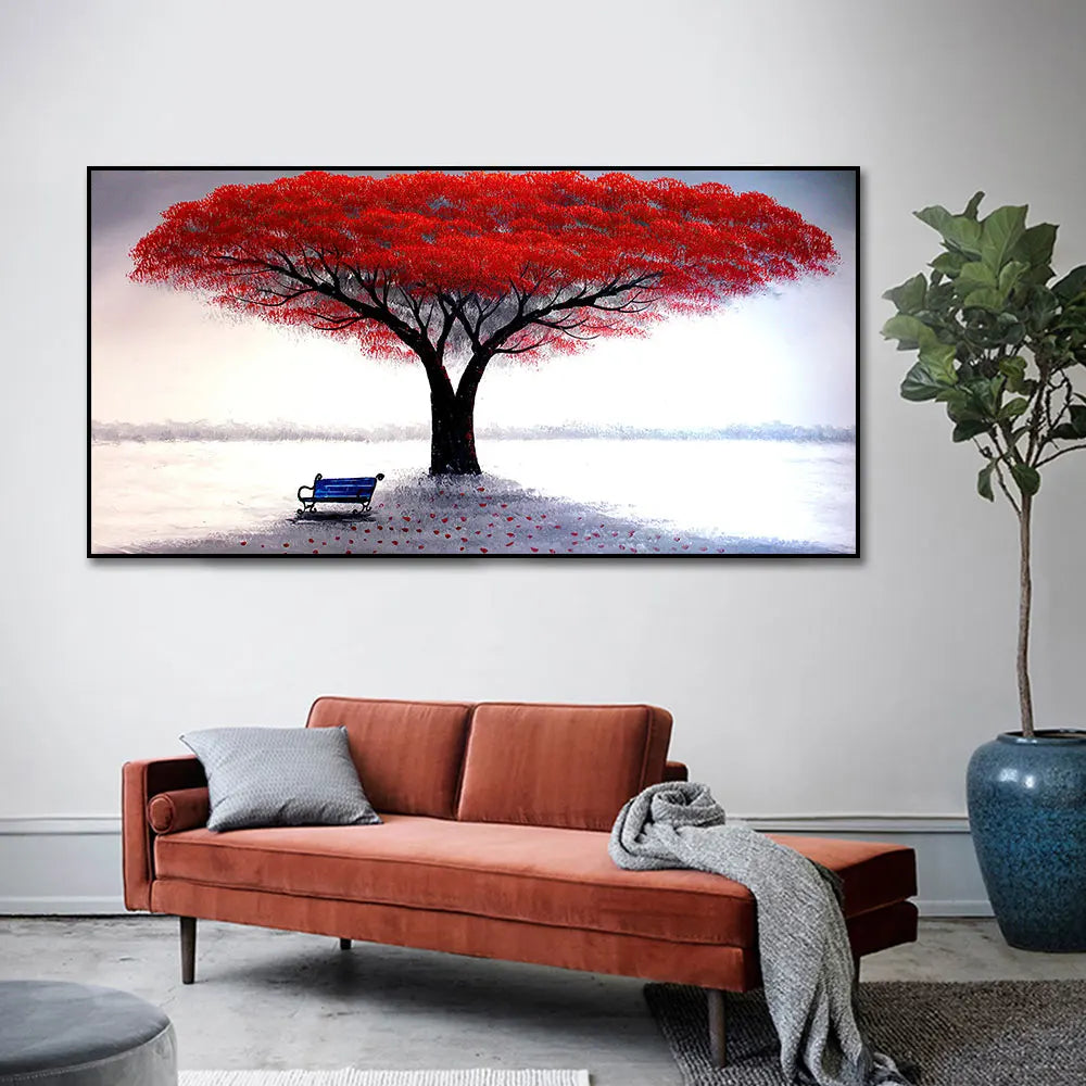 Nordic Romantic Red Tree Landscape Modern Art