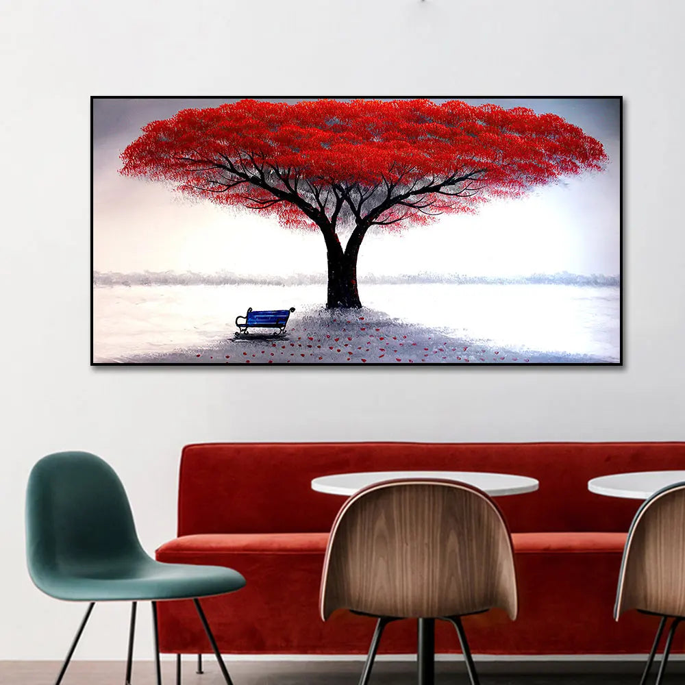 Nordic Romantic Red Tree Landscape Modern Art