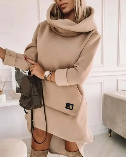 High Neck Long Sleeve Sweatshirt Casual Dress Women Hoodie