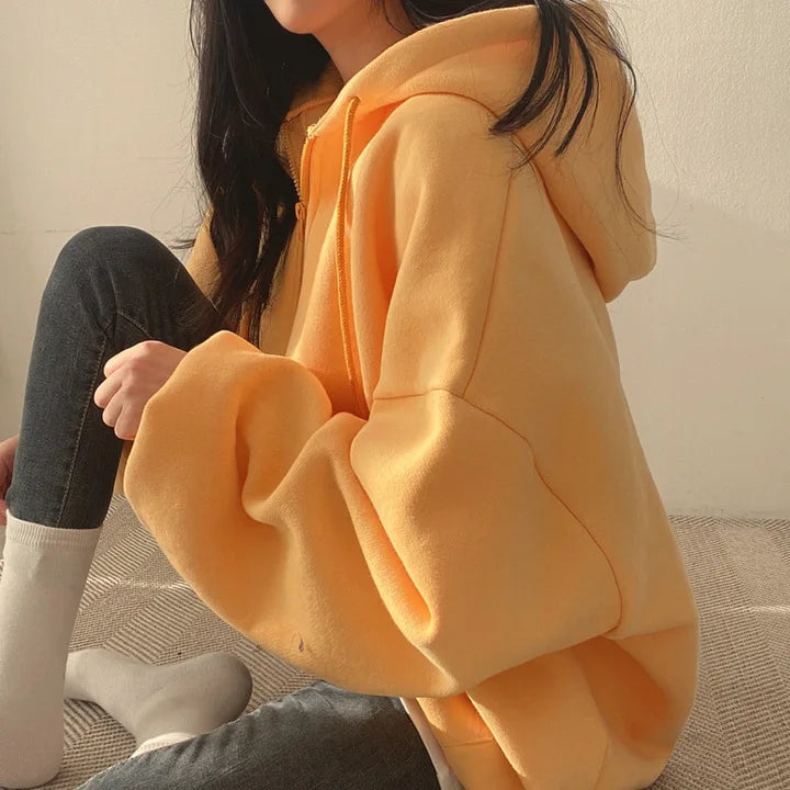 Women Hoodie Harajuku Loose Oversized Solid Color Top Half Zip Up Sweatshirt