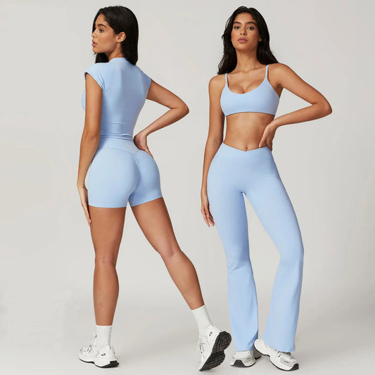 Women Sportswear Yoga Set 2PCS Sport Suit Gym Workout Clothes Short Sleeve Gym Crop Top High Waist Leggings Fitness Sports Wear